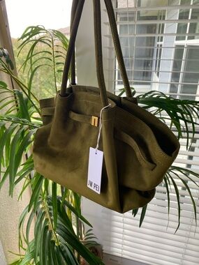 JW PEI Olive Green Suede Shoulder Bag with Gold Accent (NEVER WORN)